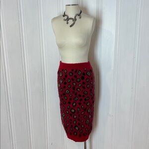 BARBARA ALVISI Red Leopard Print Wool Mohair Pencil Skirt / Mini Dress (IT 40)